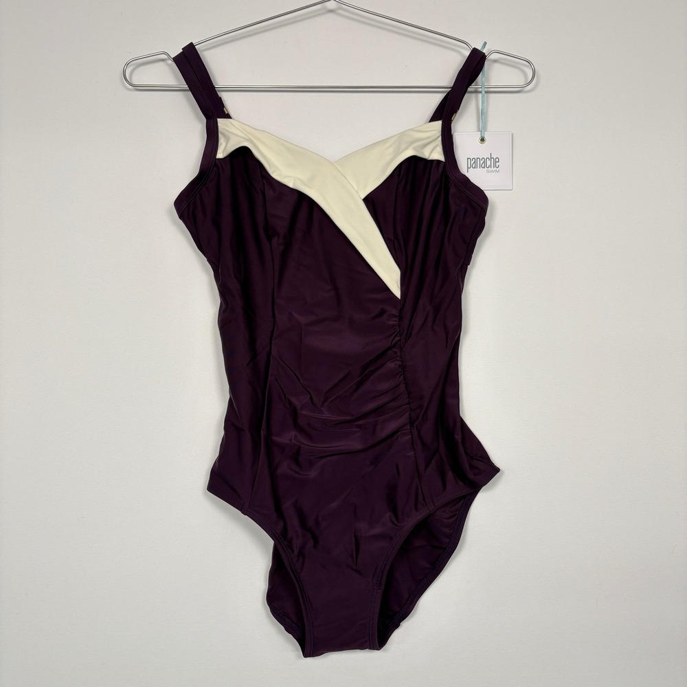 NWT Panache Women Swimsuit 32D Aubergine Portofino One Piece SW0950 Purple Beach